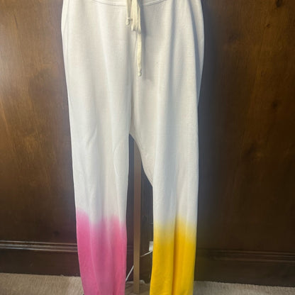 NWT SIZE 3/L Sundry White Joggers with Pink and Yellow Ombre
