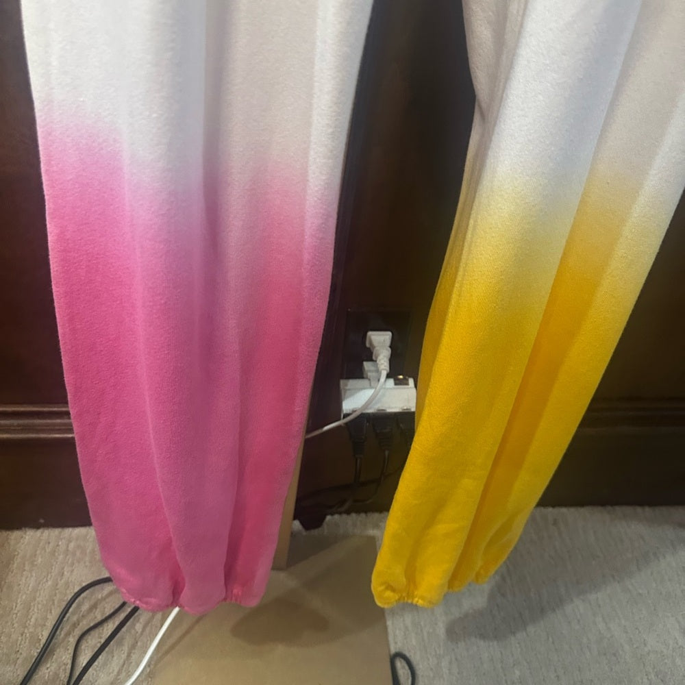 NWT SIZE 3/L Sundry White Joggers with Pink and Yellow Ombre