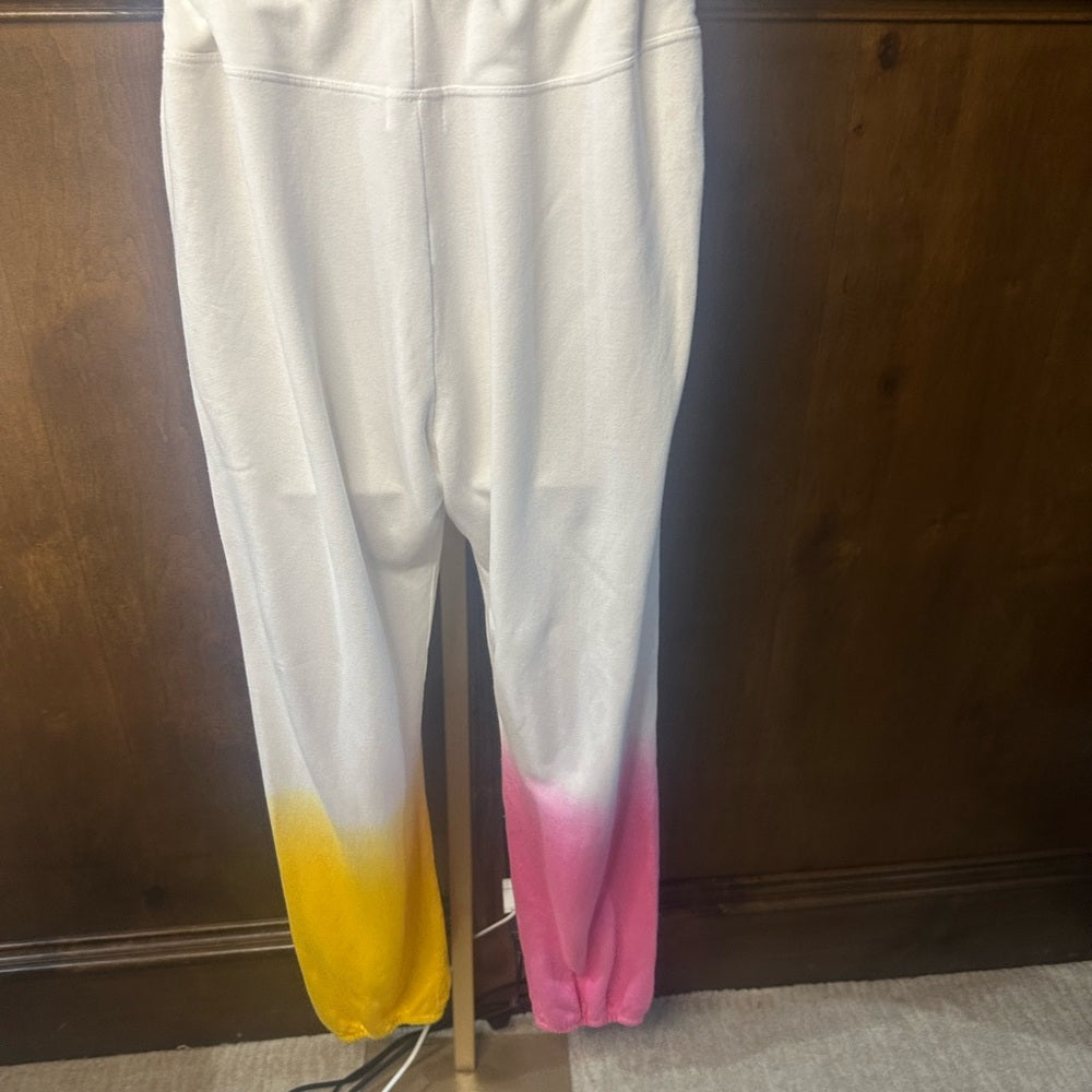 NWT SIZE 3/L Sundry White Joggers with Pink and Yellow Ombre