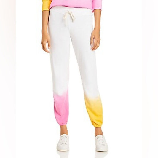 NWT SIZE 3/L Sundry White Joggers with Pink and Yellow Ombre