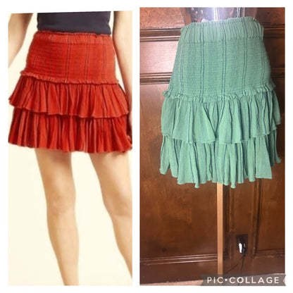 NWT SIZE L/3 Sundry Ruffled Mini Skirt in Red and Green for Night Out