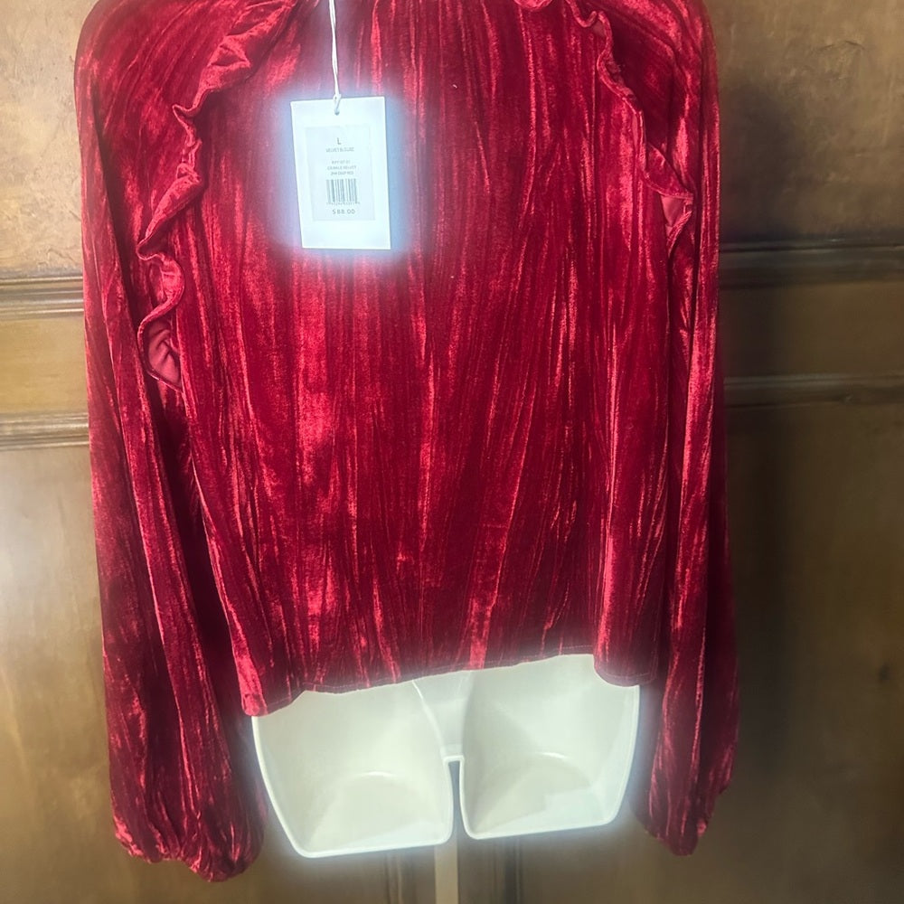 NWT SIZE L Rachel Parcell Deep Red Velvet Blouse