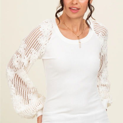 NWOT SIZE XL So Me Ivory Lace Sleeve Blouse