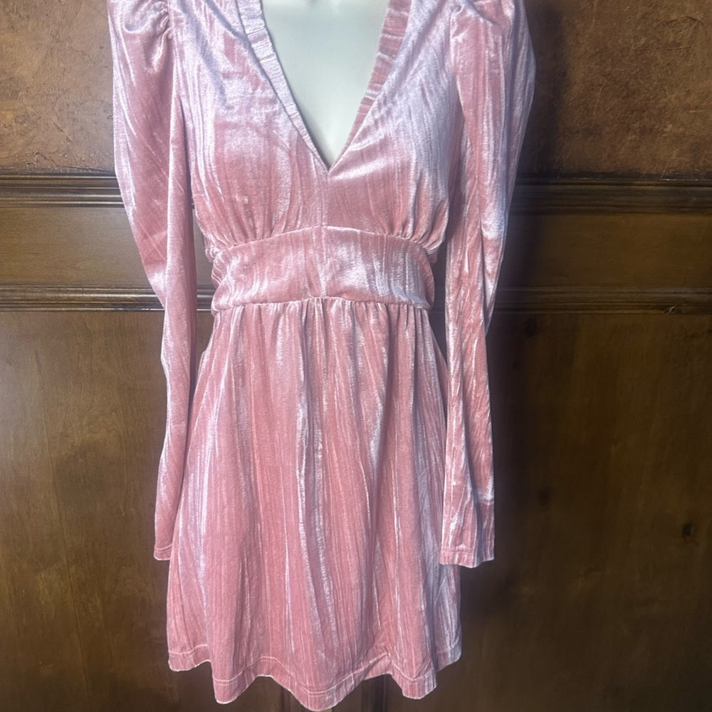 NWT SIZE 4 Rachel Parcell Pink Velvet Long Sleeve Dress