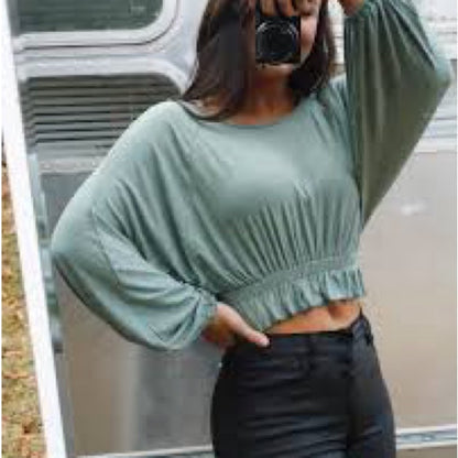 NWOT SIZE XS WILL FIT UP TO AN L Free People Dusty Green Cropped Blouse