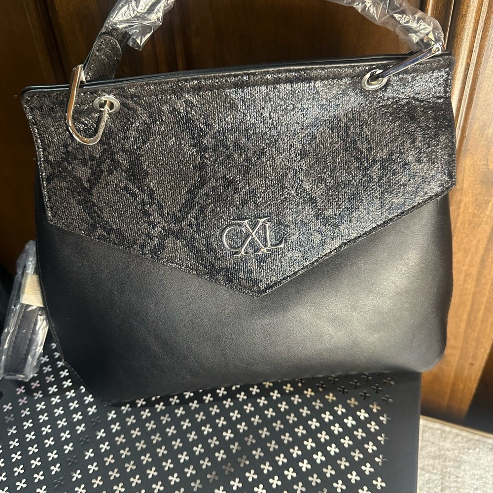 NWT SIZE OS Christian Lacroix Elegant Black and Textured Gray Shoulder Bag