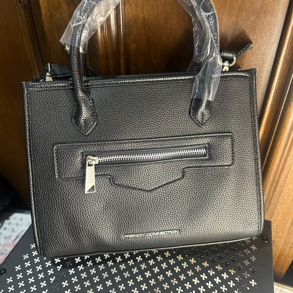 NWT SIZE OS French Connection Black Satchel with Front Zip