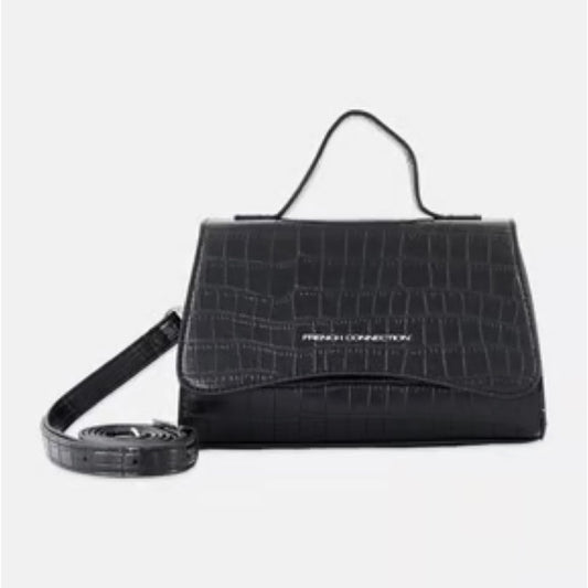 NWT SIZE OS French Connection Croc-Embossed Black Crossbody Bag