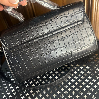 NWT SIZE OS French Connection Croc-Embossed Black Crossbody Bag