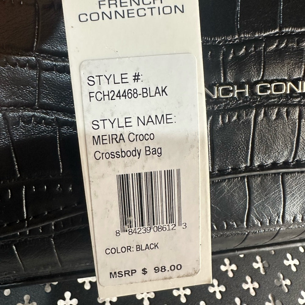 NWT SIZE OS French Connection Croc-Embossed Black Crossbody Bag