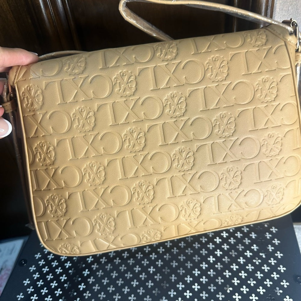 NWT SIZE OS Christian Lacroix Tan Embossed Shoulder Bag