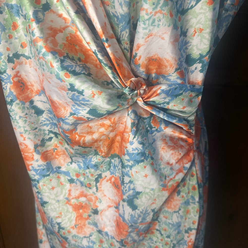 SIZE L Elegant Floral Wrap Midi Dress