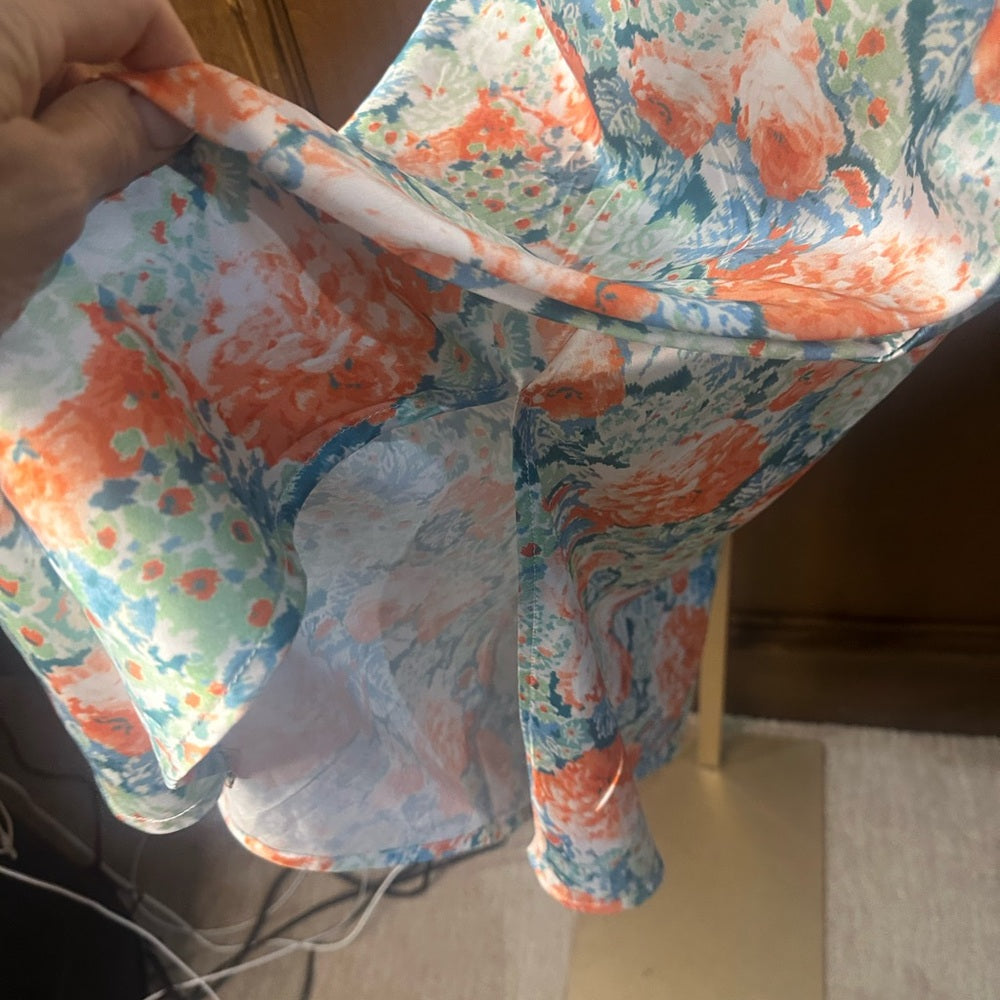 SIZE L Elegant Floral Wrap Midi Dress