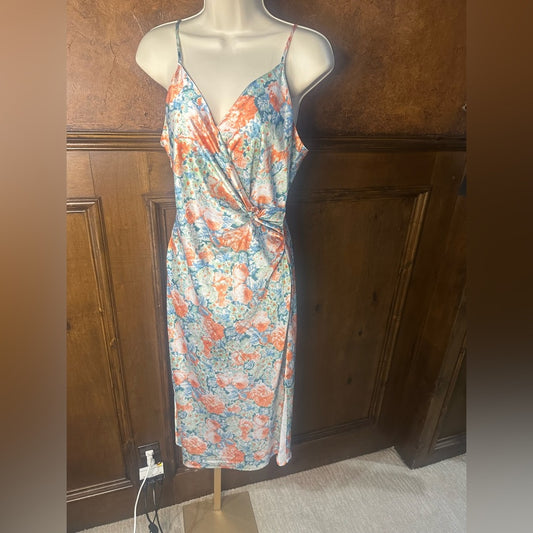 SIZE L Elegant Floral Wrap Midi Dress