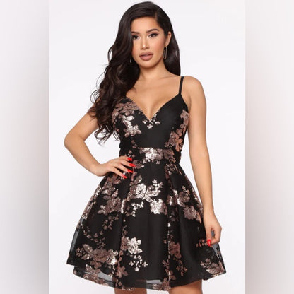 SIZE 2X Fashion Nova Elegant Black and Gold Floral Mini Dress