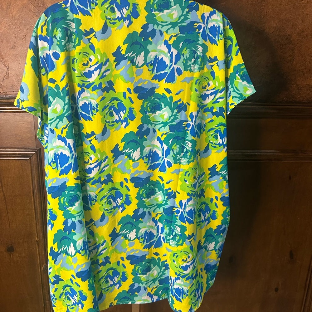 NWT SIZE M/L Christian Siriano Vibrant Floral Swim Coverup - Blue and Yellow