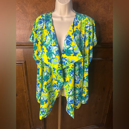 NWT SIZE M/L Christian Siriano Vibrant Floral Swim Coverup - Blue and Yellow