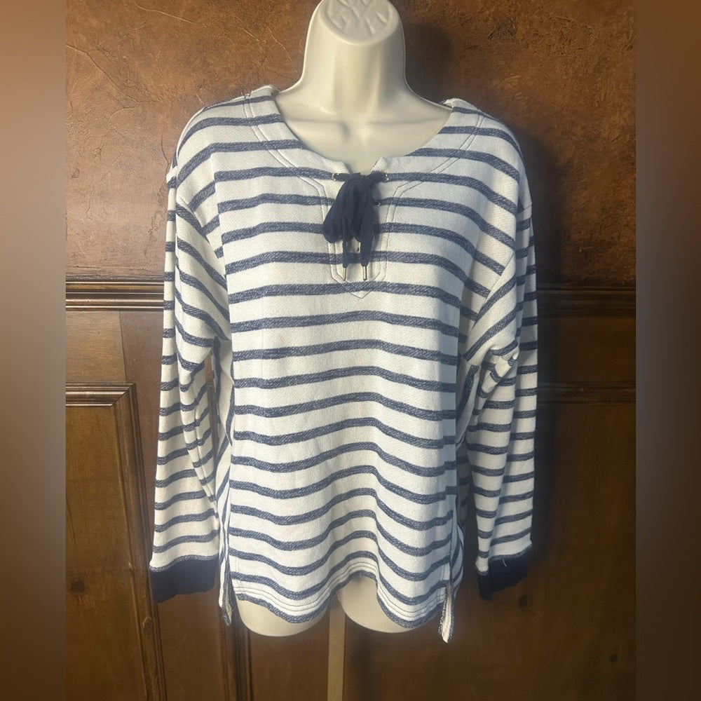 SIZE L Jones New York Striped Navy and White Hoodie