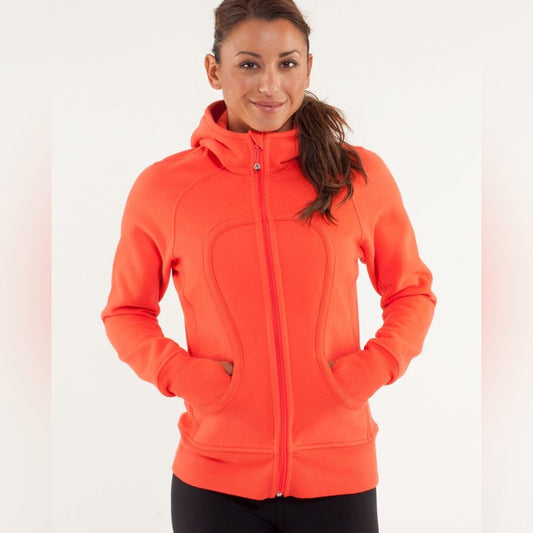 SIZE XS/S small spot on back lululemon athletica Vibrant Orange Hooded Jacket
