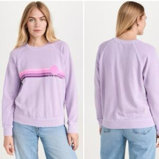 NWT SIZE 0/XS Sundry Lavender Crewneck Sweater with Pink Stripe