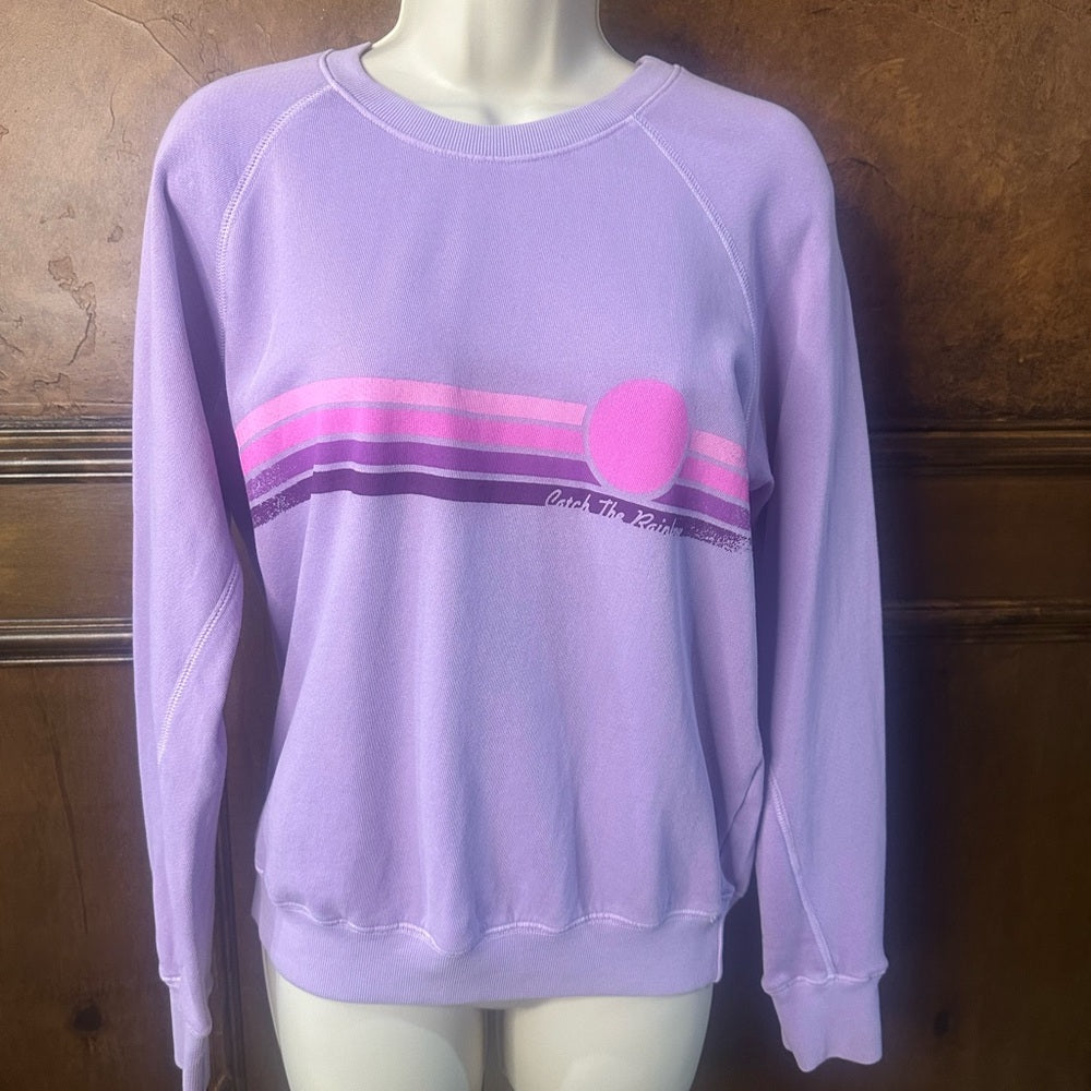 NWT SIZE 0/XS Sundry Lavender Crewneck Sweater with Pink Stripe