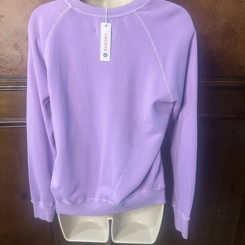 NWT SIZE 0/XS Sundry Lavender Crewneck Sweater with Pink Stripe