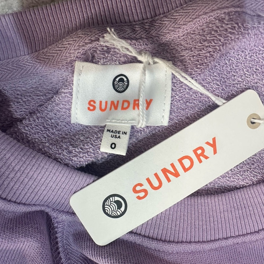 NWT SIZE 0/XS Sundry Lavender Crewneck Sweater with Pink Stripe
