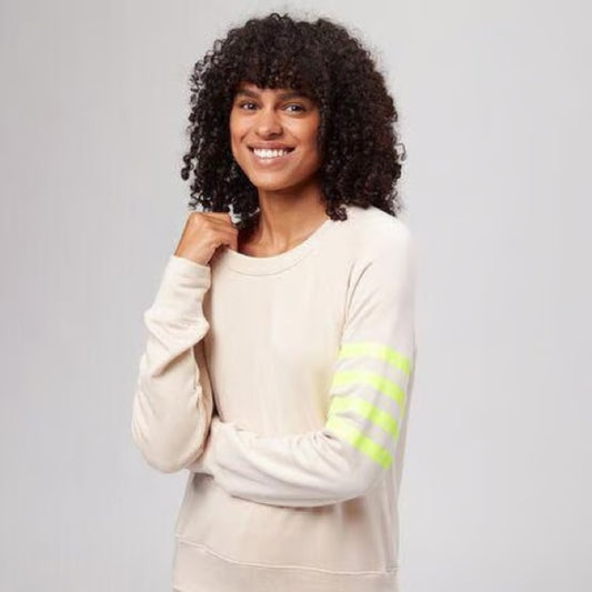 NWT SIZE 1/S Sundry Cream Sweater with Neon Yellow Stripes