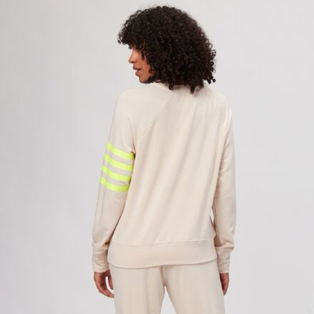 NWT SIZE 1/S Sundry Cream Sweater with Neon Yellow Stripes