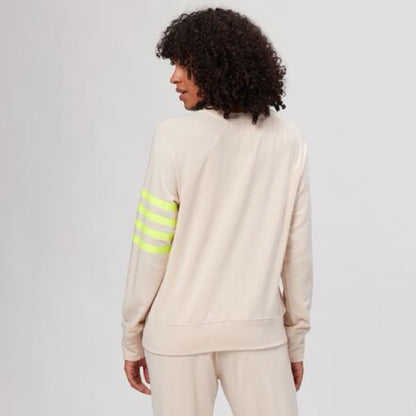 NWT SIZE 1/S Sundry Cream Sweater with Neon Yellow Stripes