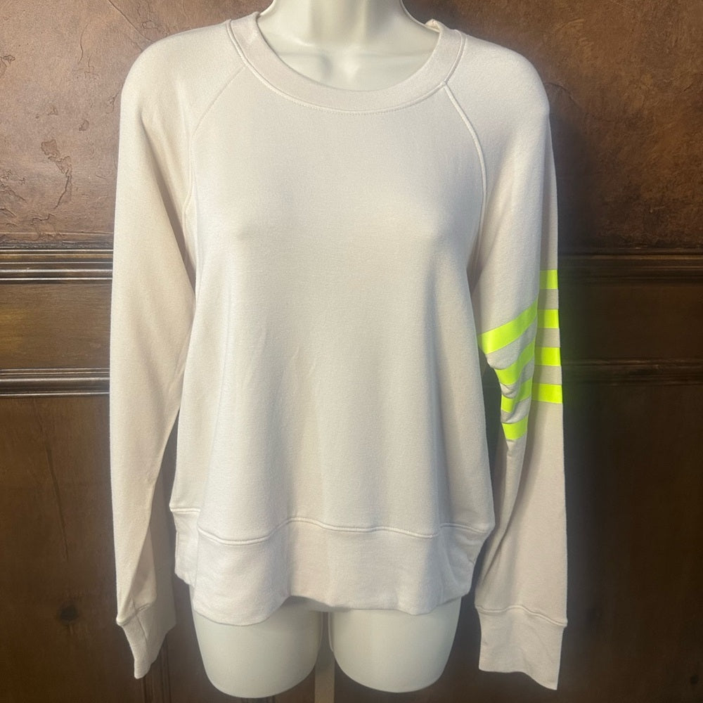 NWT SIZE 1/S Sundry Cream Sweater with Neon Yellow Stripes