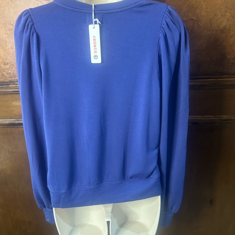 NWT SIZE 1/S Sundry Cobalt Blue Blouse with Puff Sleeves