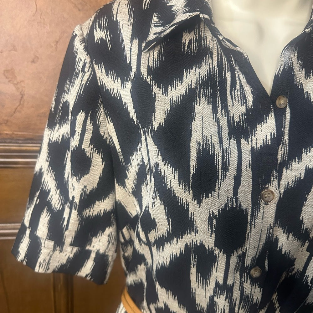 NWT SIZE 6 Tahari Black and White Patterned Dress with Tan Belt