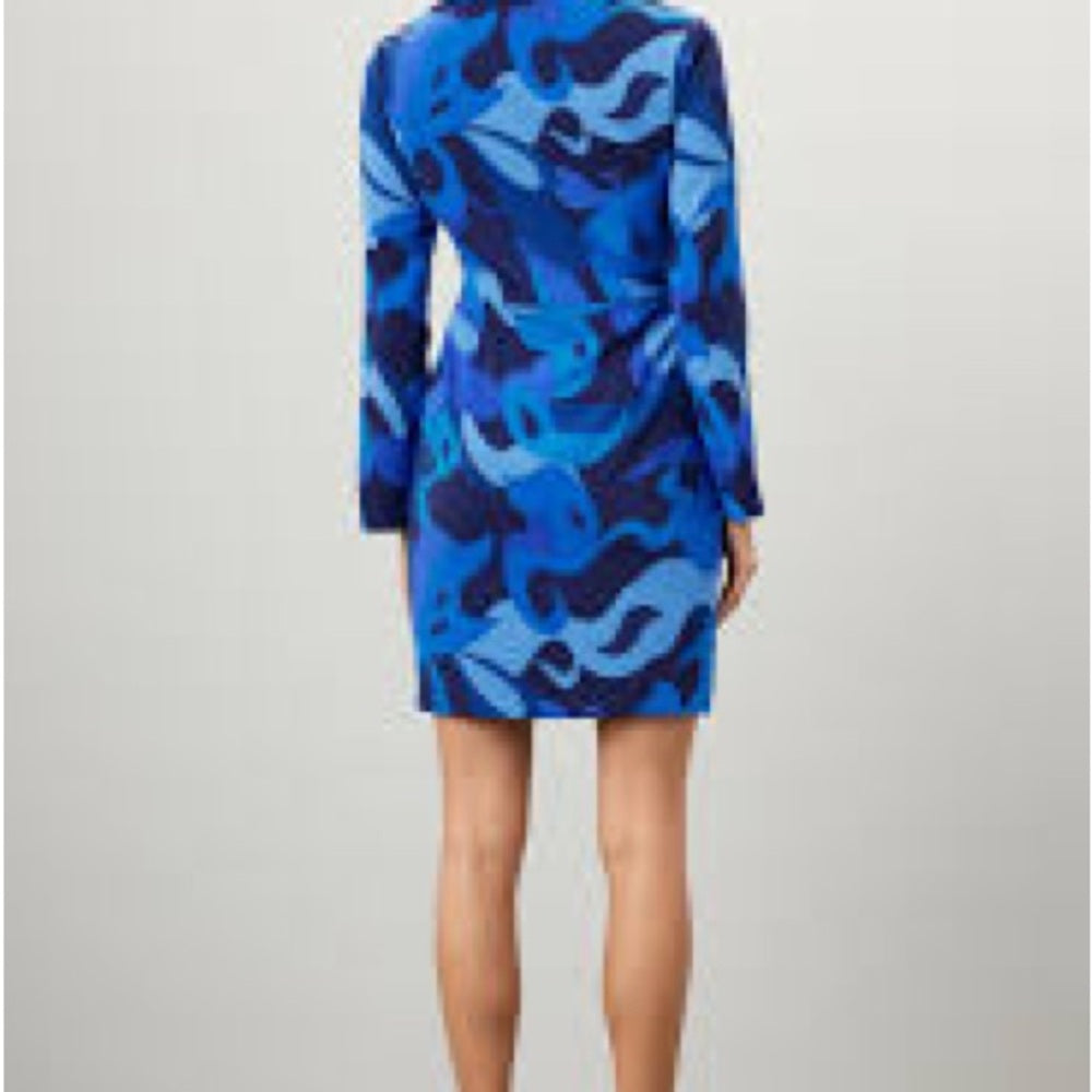 SIZE 12 Donna Morgan Blue and Black Patterned Long Sleeve Dress