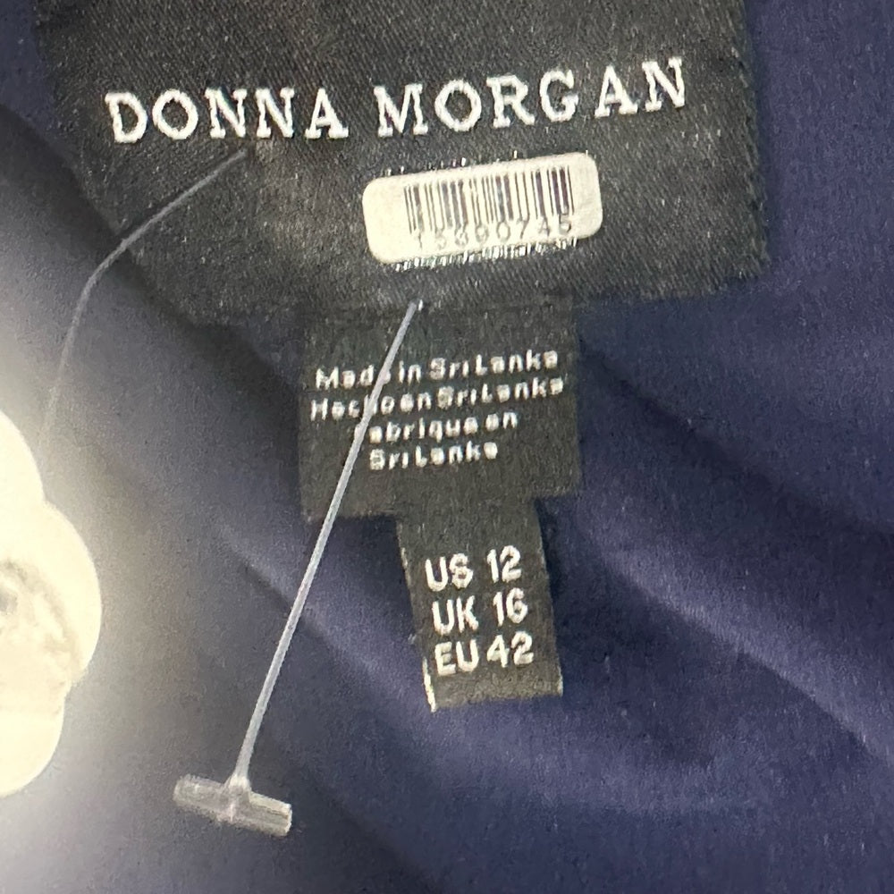 SIZE 12 Donna Morgan Blue and Black Patterned Long Sleeve Dress