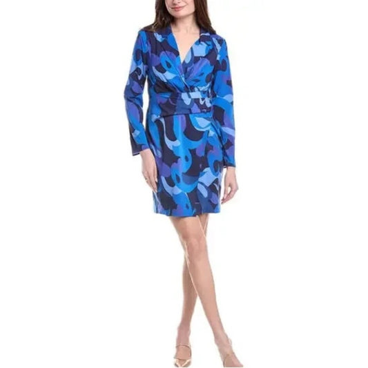 SIZE 12 Donna Morgan Blue and Black Patterned Long Sleeve Dress