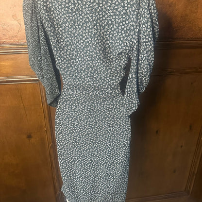 SIZE 34/Xs-S Elegant Green Patterned Midi Dress