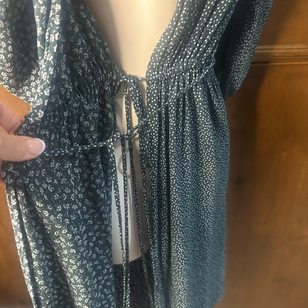 SIZE 34/Xs-S Elegant Green Patterned Midi Dress