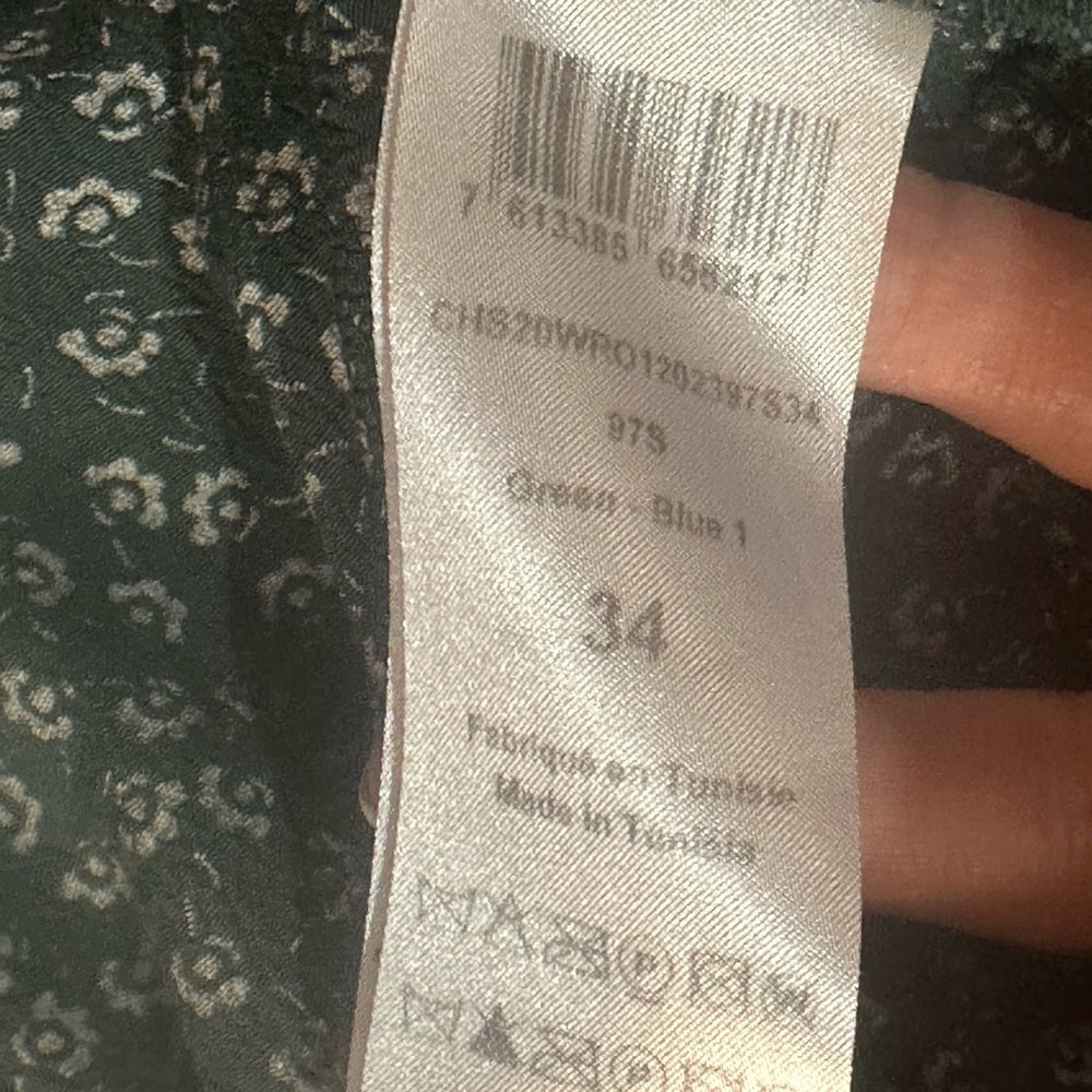 SIZE 34/Xs-S Elegant Green Patterned Midi Dress