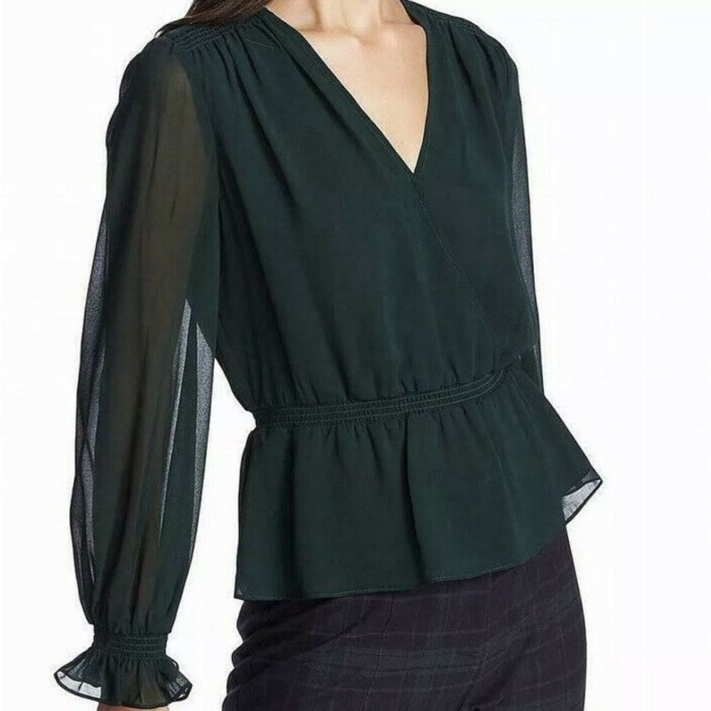 SIZE L 1. State Emerald Sheer V-Neck Blouse