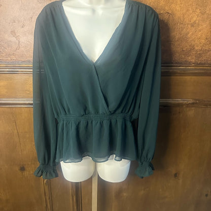 SIZE L 1. State Emerald Sheer V-Neck Blouse