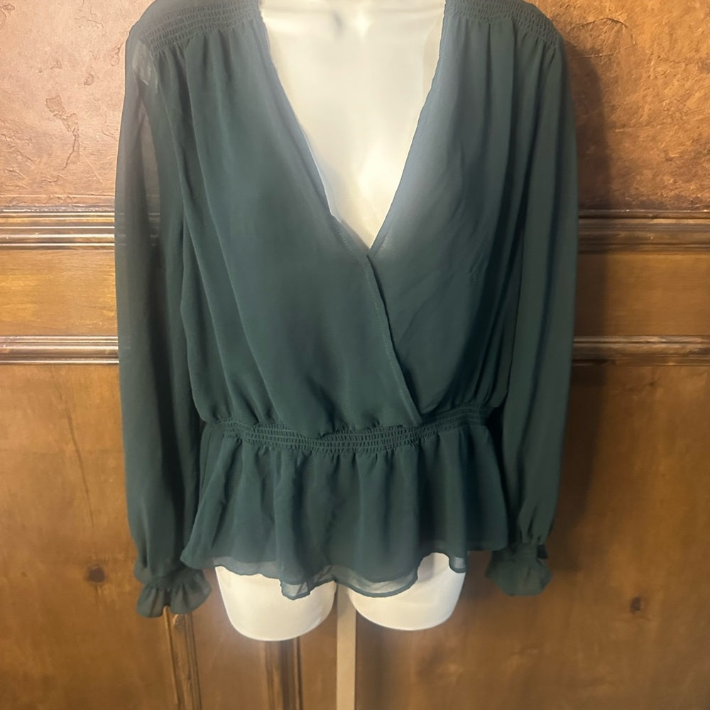 SIZE L 1. State Emerald Sheer V-Neck Blouse