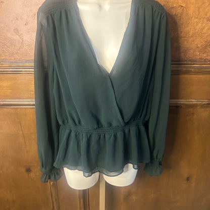 SIZE L 1. State Emerald Sheer V-Neck Blouse