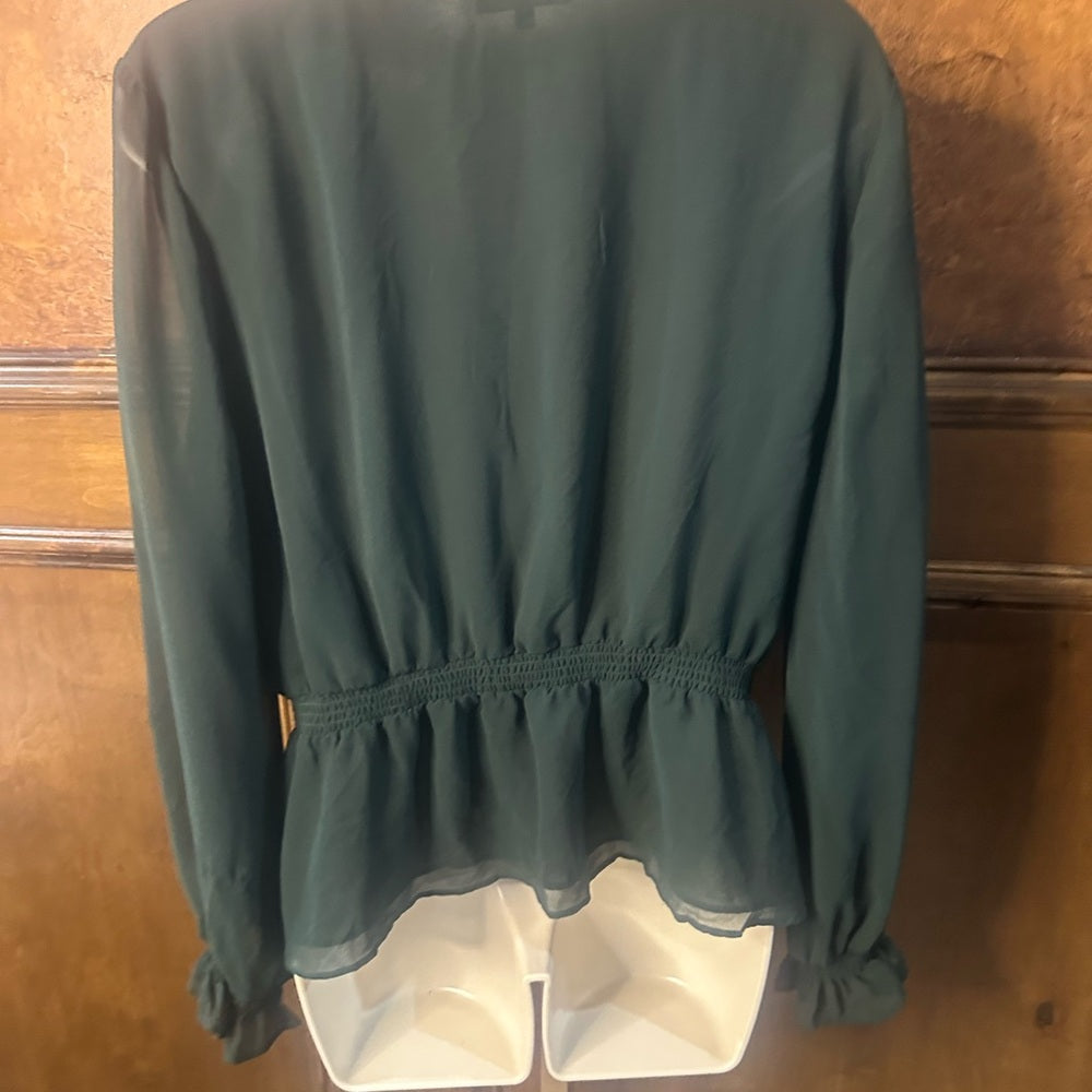 SIZE L 1. State Emerald Sheer V-Neck Blouse
