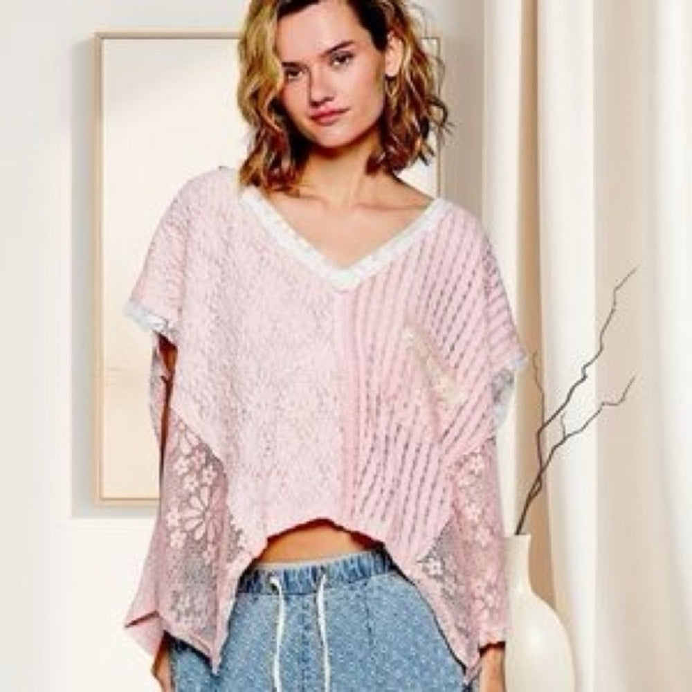 NWOT SIZE M POL Pink Lace Crop Top