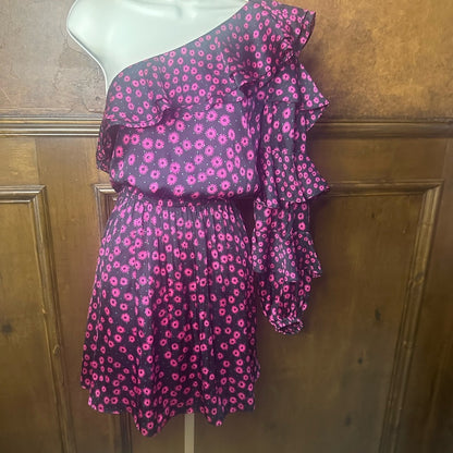 NWT SIZE 3/US 6 The Kooples Floral One-Shoulder Dress in Pink and Black