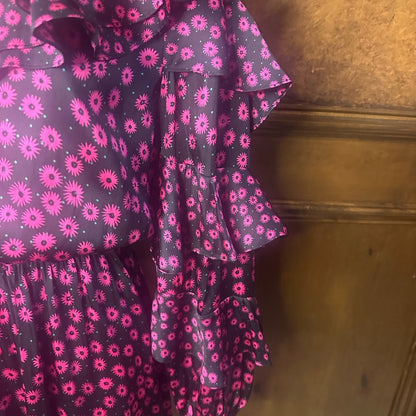 NWT SIZE 3/US 6 The Kooples Floral One-Shoulder Dress in Pink and Black