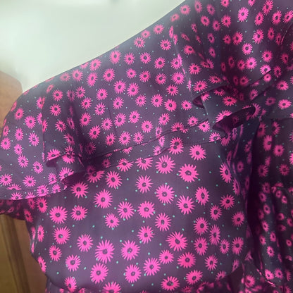 NWT SIZE 3/US 6 The Kooples Floral One-Shoulder Dress in Pink and Black