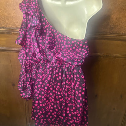 NWT SIZE 3/US 6 The Kooples Floral One-Shoulder Dress in Pink and Black