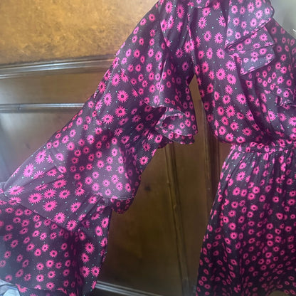 NWT SIZE 3/US 6 The Kooples Floral One-Shoulder Dress in Pink and Black